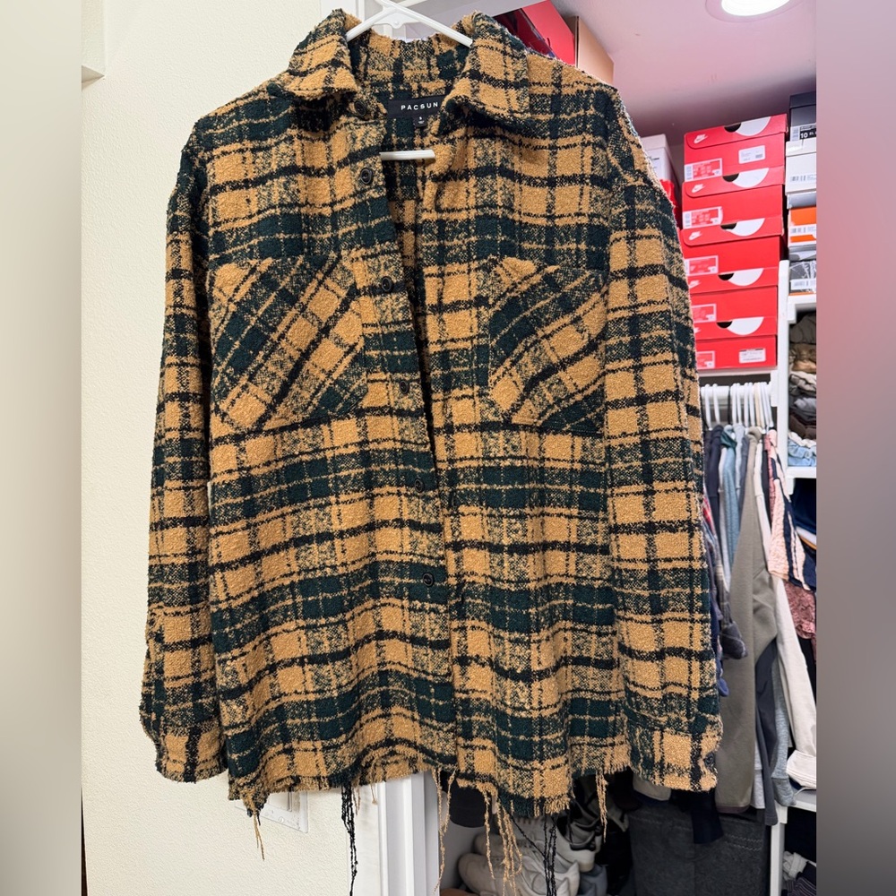 PacSun Green and Tan Plaid Jacket